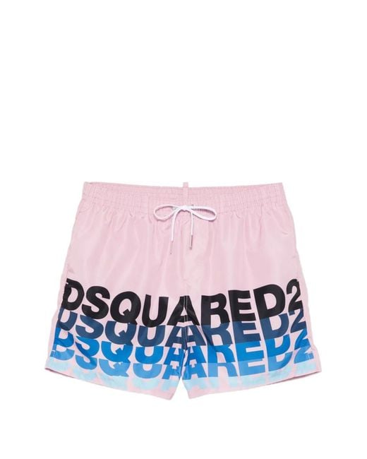 DSquared² Pink Logo-Print Swim Shorts for men