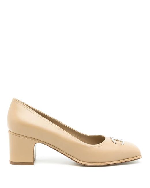 Ferragamo Natural Gancini 55M Square-Toe Pumps