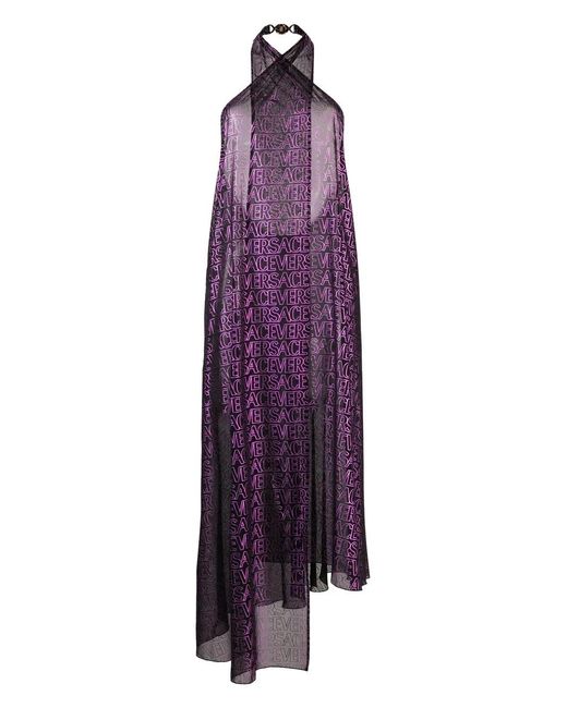 Versace Purple All-Over Logo-Print Beach Dress