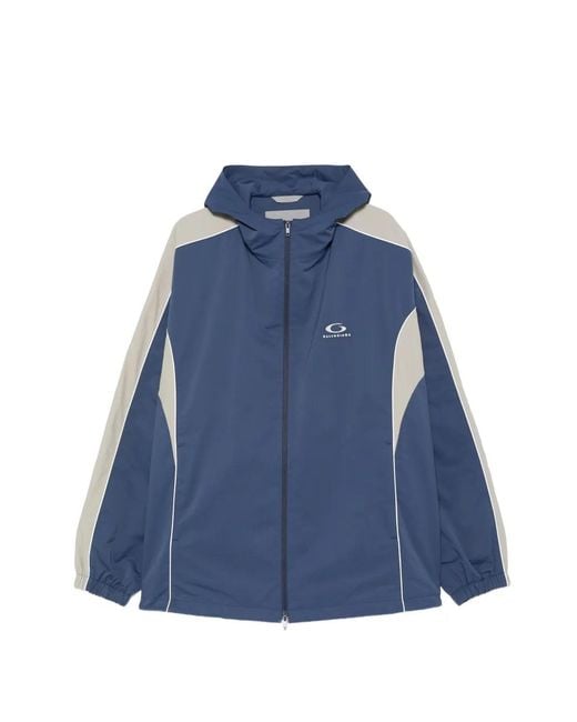 Balenciaga Blue Logo-Detail Hooded Sport Jacket for men