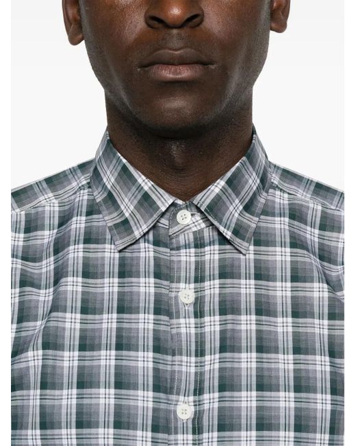 Canali Blue Checked Cotton Button-Down Shirt for men