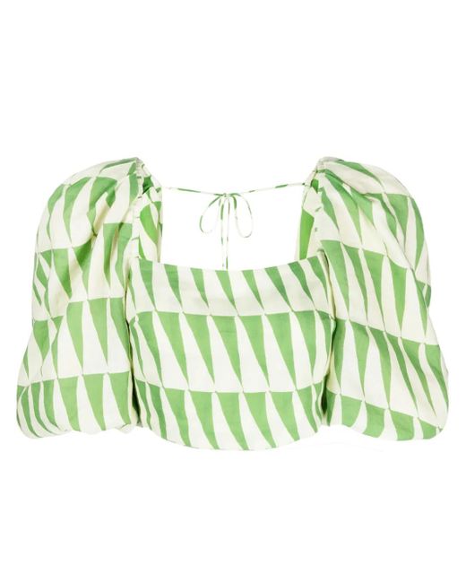 Cala De La Cruz Green Sami Leinenoberteil Mit Print