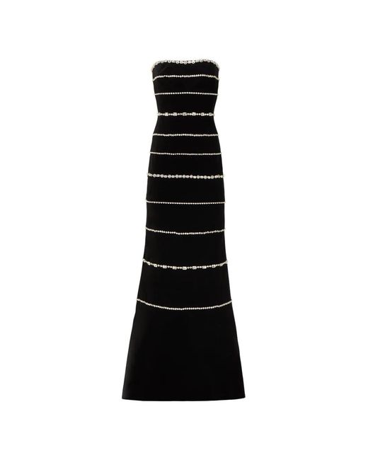 Costarellos Black Shaula Crystal Strapless Velvet Gown