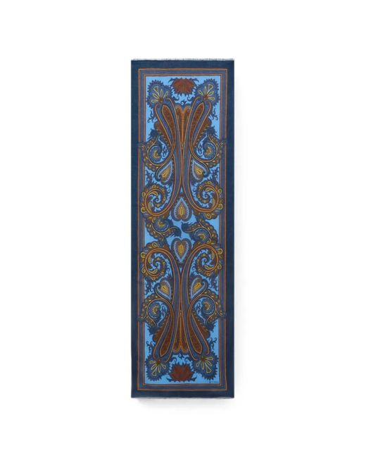 Etro Blue Paisley-Print Frayed Scarf