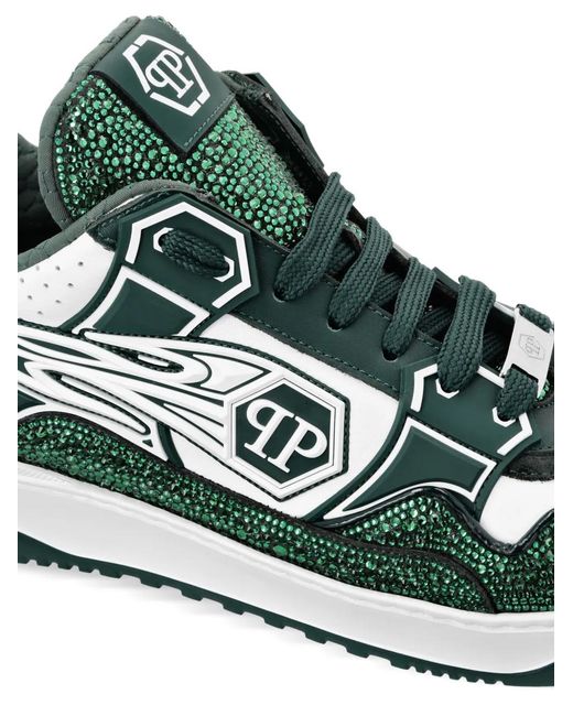 Philipp Plein Green Leather Low-Top Sneakers Moon Walker for men