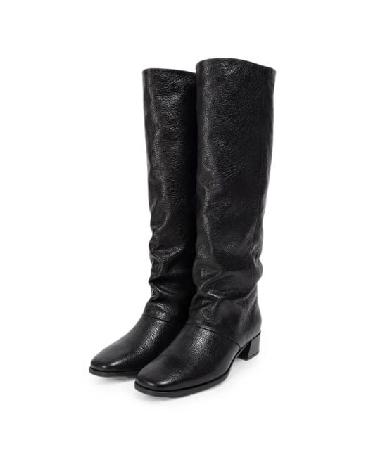 P.A.R.O.S.H. Black Grainy-Effect Slouch Boots