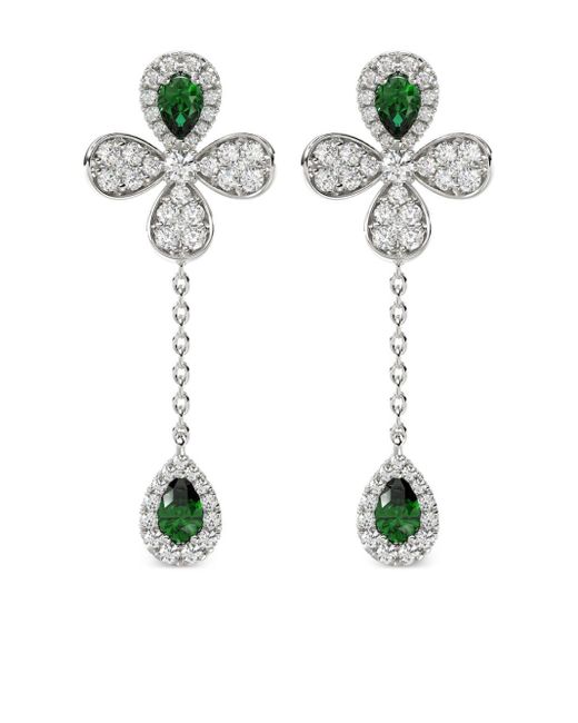 Marchesa Metallic 18kt White Gold Floral Emerald And Diamond Earrings