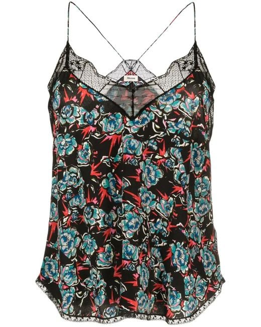 Zadig & Voltaire Black Christy Floral-Print Silk Camisole