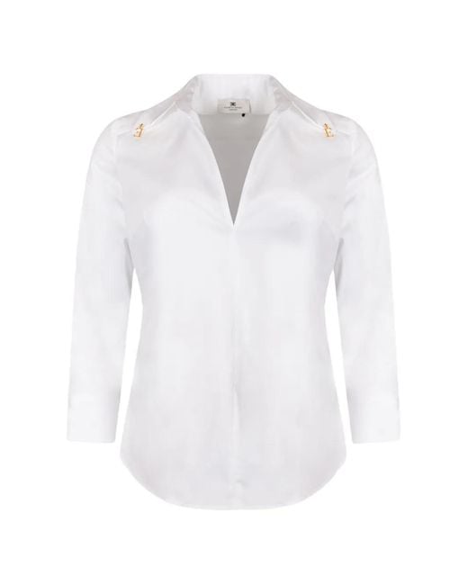 Elisabetta Franchi White Logo-Plaque V-Neck Shirt
