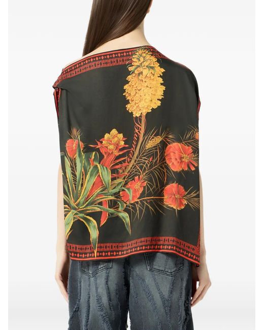 Blumarine Orange Asymmetrical Viscose Twill Top