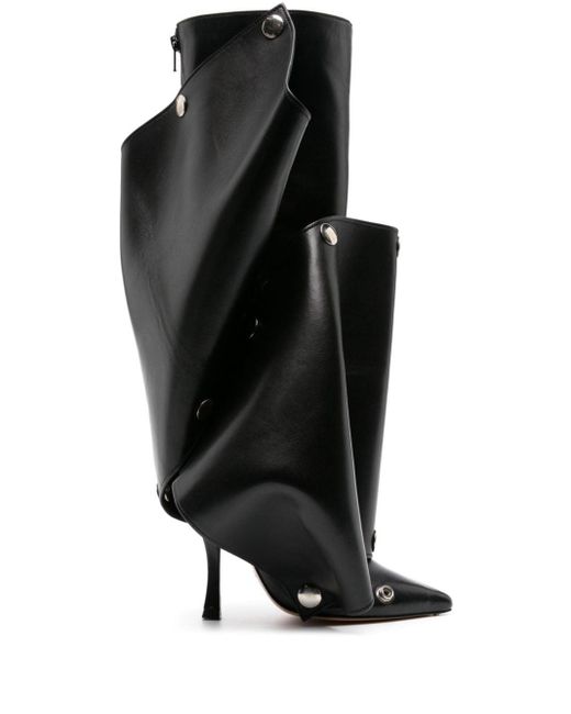 Y. Project Black Press-stud Leather Knee Boots