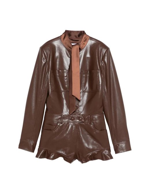 Self-Portrait Brown Ruffle Tie Playsuit