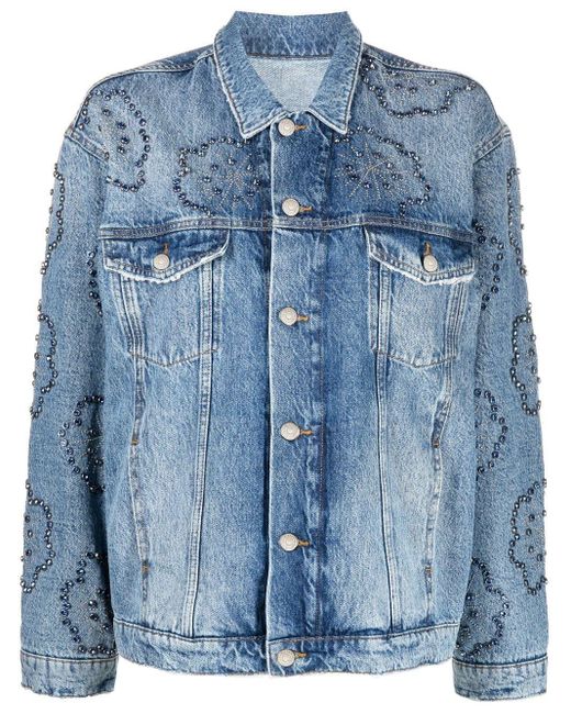 Maje Blue Crystal-embellished Denim Jacket