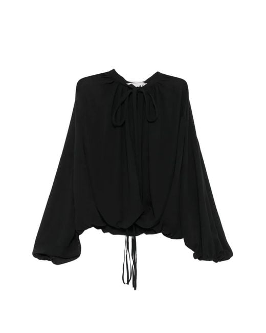 THE M.. Black Elvira Tie-Neck Balloon-Sleeve Blouse