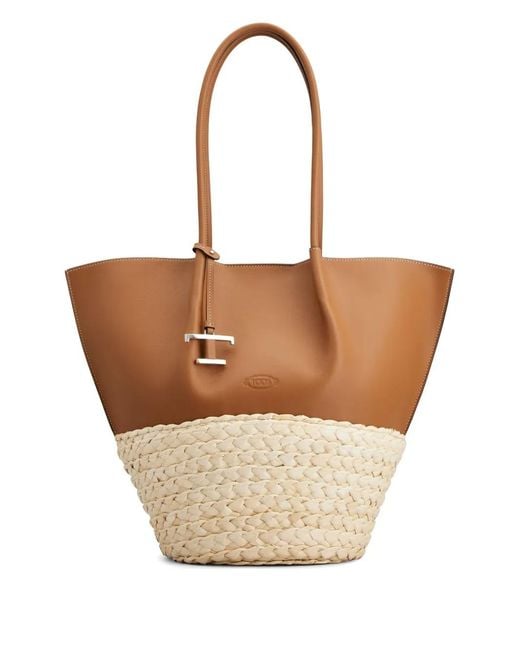 Tod's White Raffia Shopping Bag