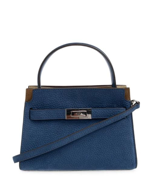 Tory Burch Blue Petite Lee Radziwill Nubuck Double Bag
