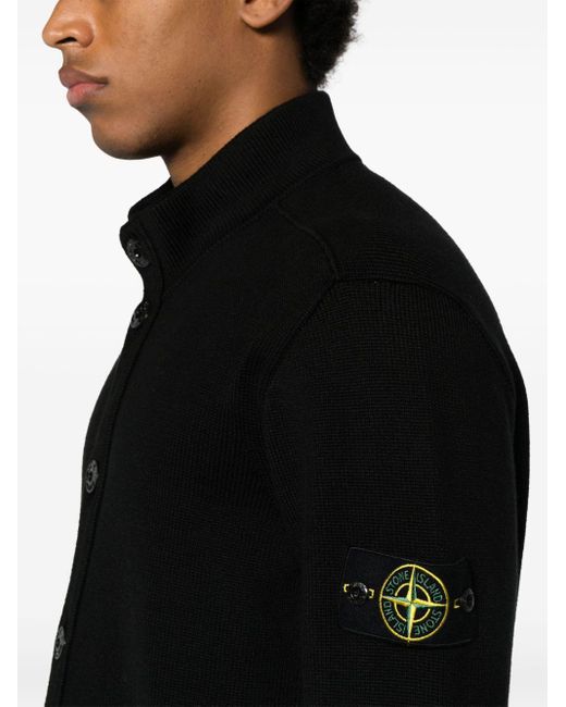 Stone Island Black Compass-badge Ribbed-knit Cardigan for men