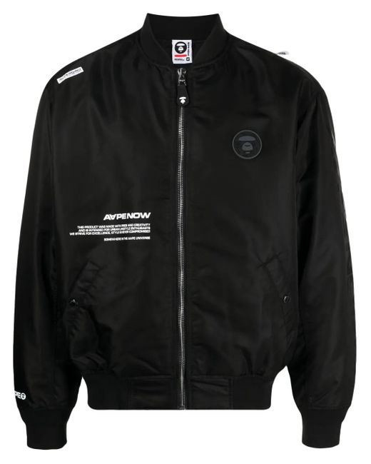 Aape By A Bathing Ape Black Logo-Patch Zip-Up Bomber Jacket for men