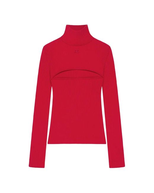 Courreges Red Rib-Knit Slash-Detail Sweater