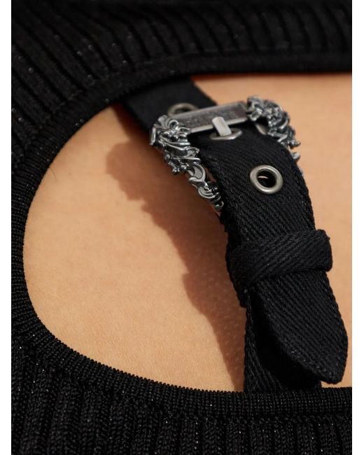 Versace Jeans Couture Black Buckle-Detail Ribbed Sweater