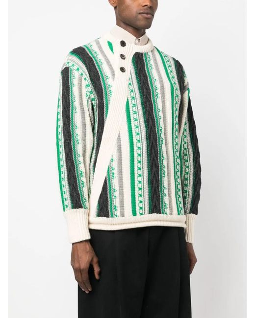 Adererror Green Frema Striped-Knit Buttoned Jumper