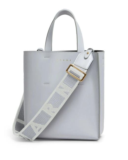 Marni Gray Logo-Strap Leather Tote Bag