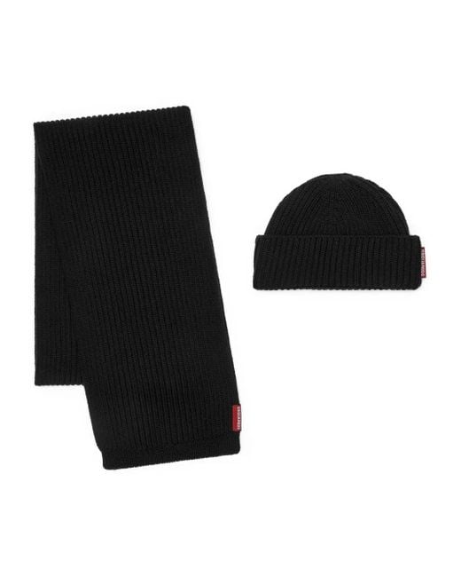 DSquared² Black Knit Scarf Beanie Gift Box for men