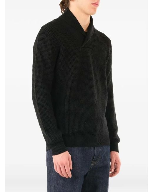 Al Duca D'aosta Blue Waffle-Knit Shawl-Collar Sweater for men