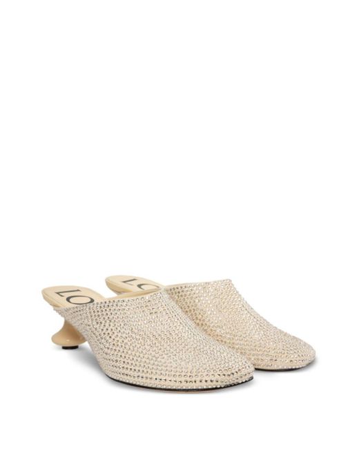 Loewe Crystal-Embellished Suede Slip-On Mules in Natural | Lyst