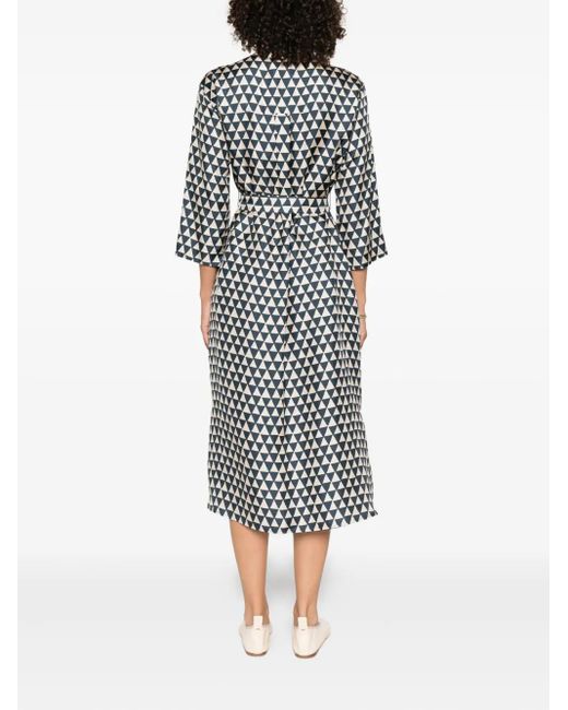 Max Mara White Triangle-Print Belted Dress