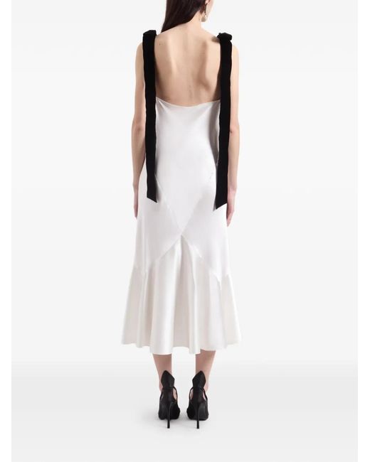 Nina Ricci White Bow-Detail Satin Midi Dress