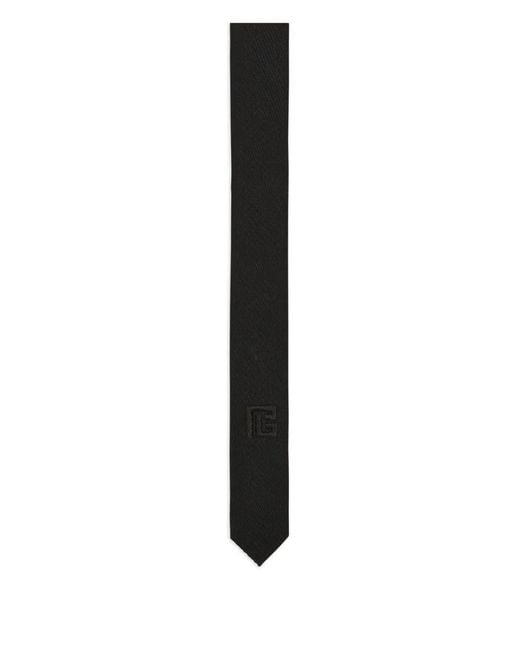 Balmain Black Slim Logo-Embroidered Wool Tie for men