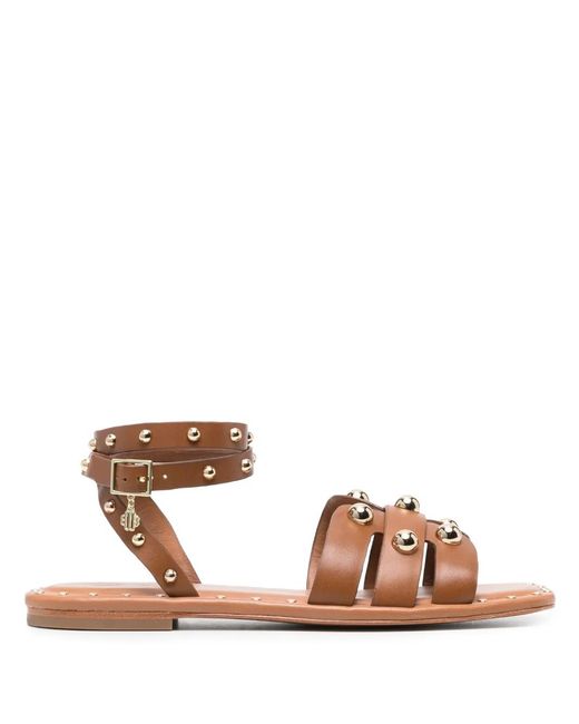Maje Brown Stud-Embellished Flat Sandals
