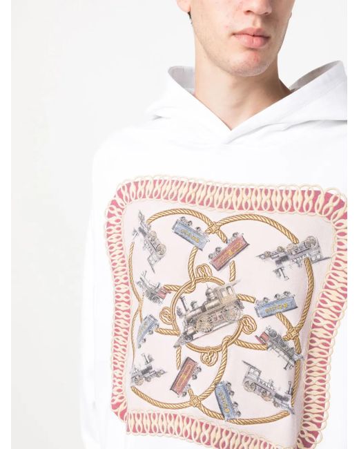 Bally White Graphic-Print Organic Cotton Hoodie for men
