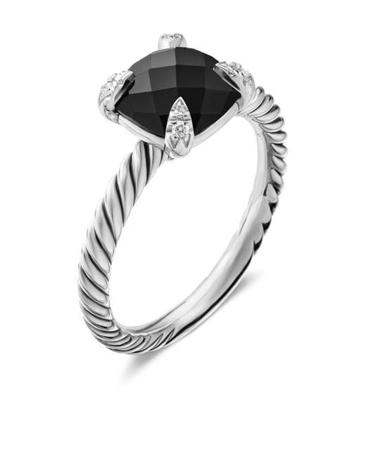 David Yurman Metallic Sterling Chatelaine Onyx And Diamond Ring (8Mm)
