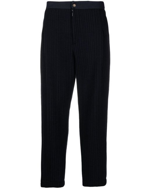 Giorgio Armani Blue Pleated Quilted Tapered Trousers for men