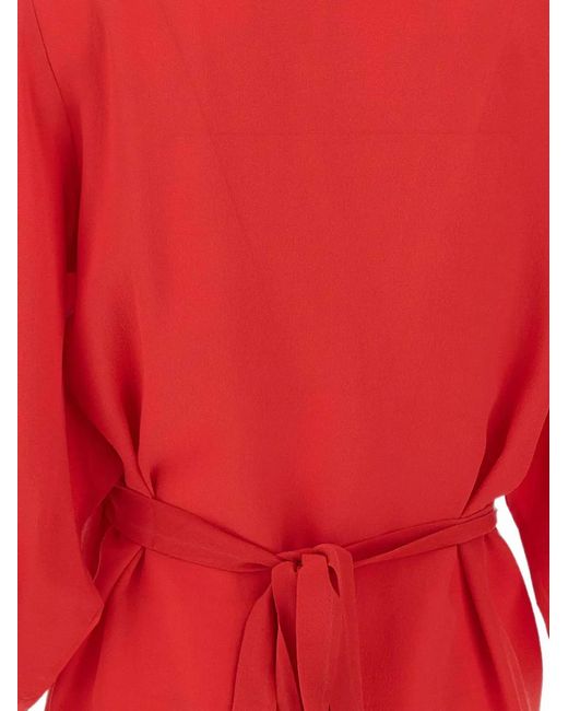 Kangra Red Silk Wrap-Design Blouse