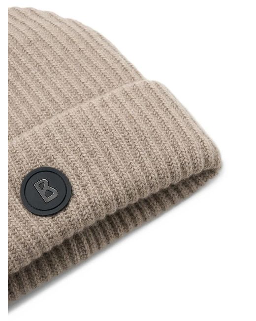 Bogner Natural Gustav Ribbed Logo-Patch Beanie Hat for men
