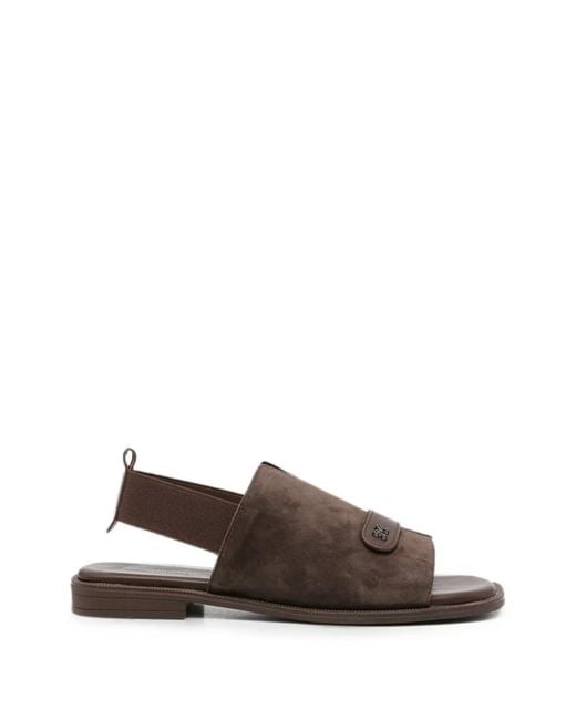 SERGIO MORETTI FIRENZE Brown Logo-Plaque Slingback Sandals