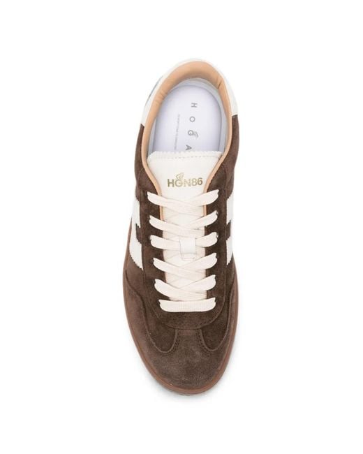 Hogan Brown Cool Logo-Patch Leather Sneakers