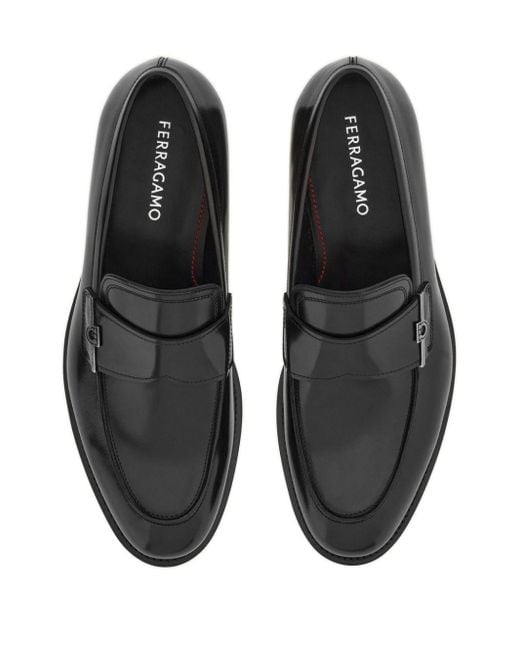 Ferragamo Black Gancini-Plaque Loafers for men