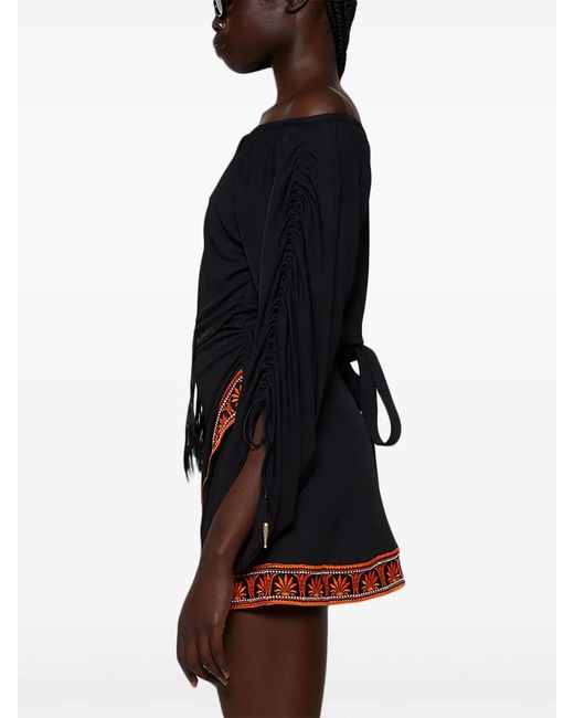 Rabanne Black Contrast Trimming Off-The-Shoulder Minidress