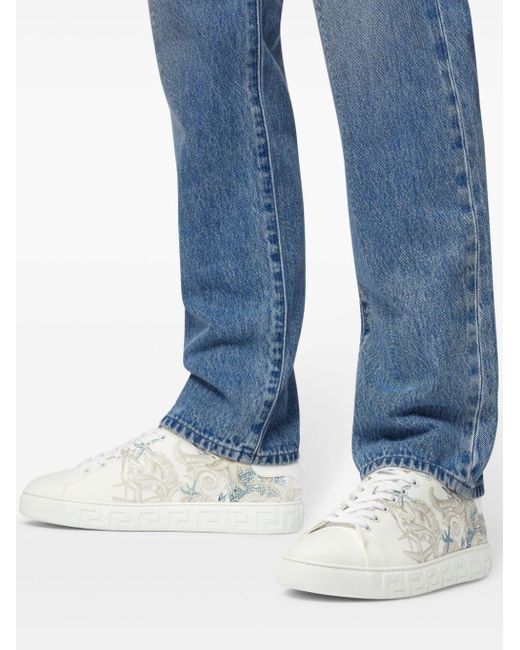 Versace White Barocco Sea Cotton Sneakers for men