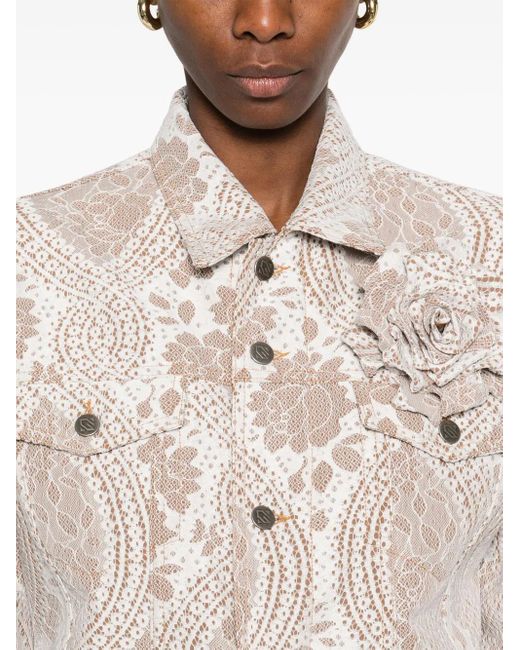 GIUSEPPE DI MORABITO Natural Lace-Effect Denim Jacket