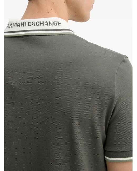 ARMANI EXCHANGE Gray Logo-Embroidered Tipped Polo Shirt for men