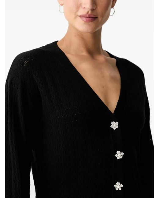 Guess Black Flower-Button Pointelle-Knit Cardigan