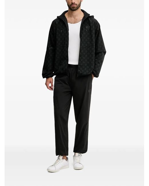 EA7 Black Patterned Hooded Jacket for men