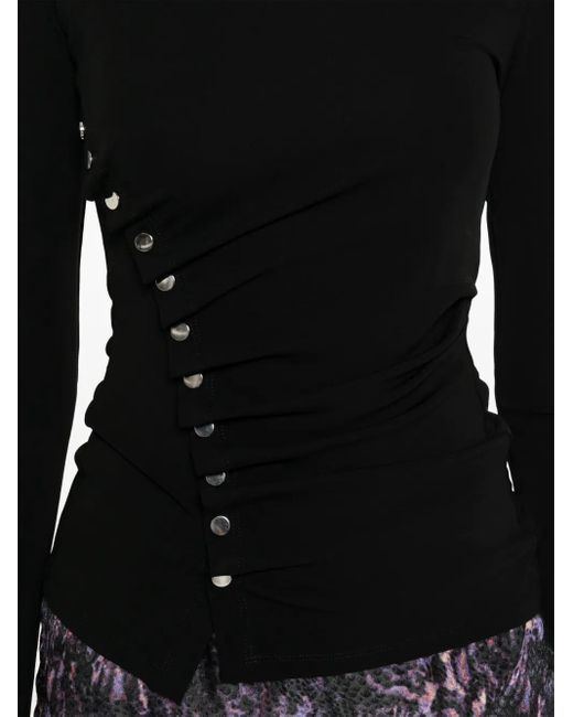 Rabanne Black Button-Embellished Draped Top