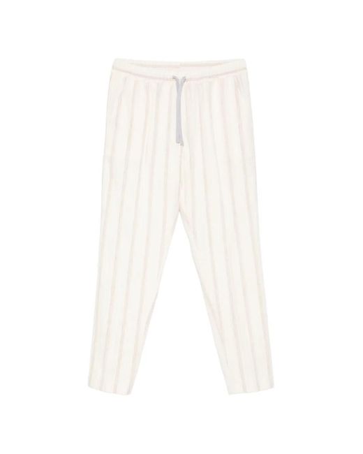 Fedeli White Striped Drawstring-Fastening Trousers for men