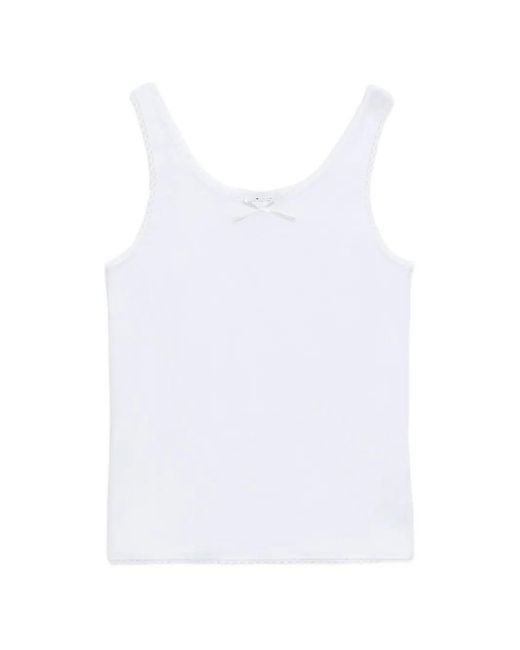 MSGM White Lace-Trim Bow Top